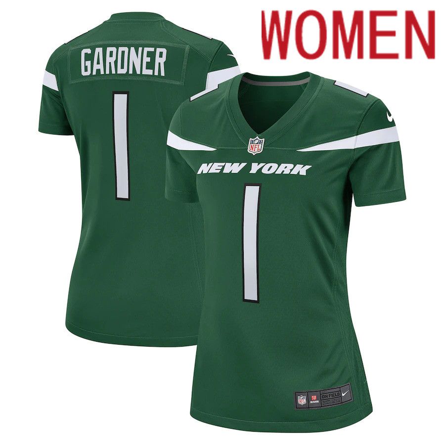 Women New York Jets #1 Ahmad Sauce Gardner Nike Gotham Green 2022 NFL Draft First Round Pick Game Jersey->women nfl jersey->Women Jersey